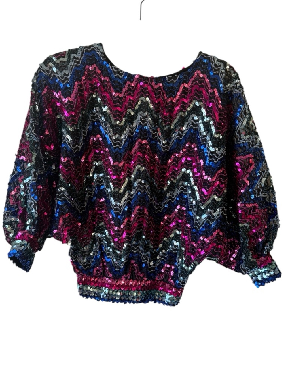 Vintage Sequin Chevron Pullover Top - Black & Pink